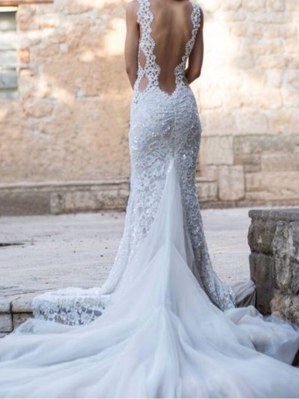 Galia Lahav Couture Backless Lace Mermaid Wedding Dress with Train